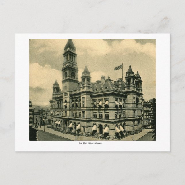 Post Office, Baltimore, Maryland Vintage Vykort (Framsida)