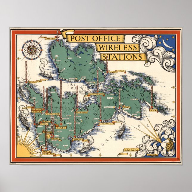 Post Office Trådlösa Station Karta, Underbara Stor Poster (Framsidan)