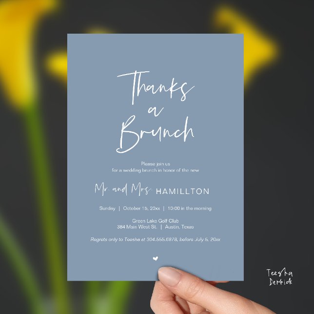 Post wedding Celebration, Thanks a Brunch Inbjudningar (Thanks a Brunch, Post modern wedding celebration, wedding crew, Invitation card, dusty Blue)