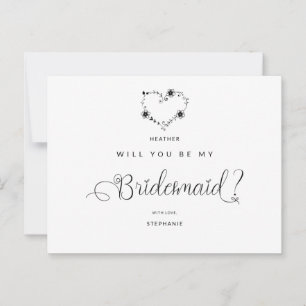 Post Will You Be My Bridesmaid Roligt Svart Hjärta Vykort
