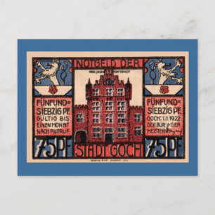 Post WW1 German Currency 75 Pfennig "Stadt Goch" Vykort