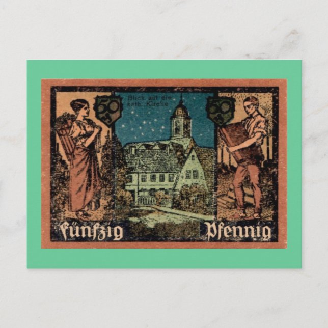 Post WW1German 50 Pfennig Note Postcard Vykort (Framsida)
