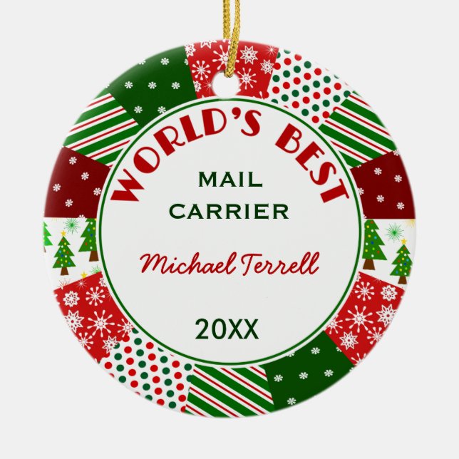 Posta eller gåvan för leveranspersonjul julgransprydnad keramik (Framsidan)