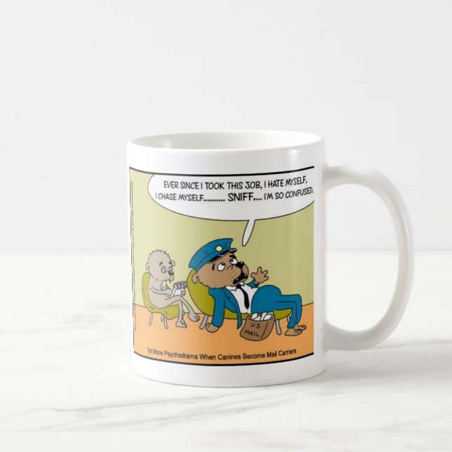 Posta Hund I Terapi Roligt Avvikande Tecknad Prese Kaffemugg (Höger)