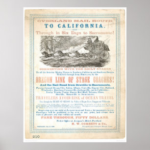 Posta Overland rutten till CA 1866 (Unrestored Poster