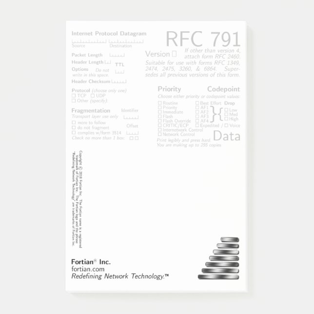 Posta-RFC 791 noterar Posta-det Post-it Block (Framsida)