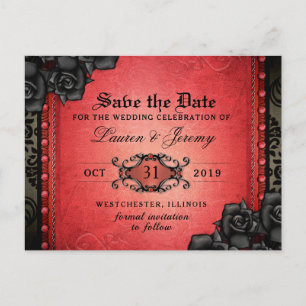 Postadress för Spara av Gothic Red & Black Hallowe Meddelande Vykort