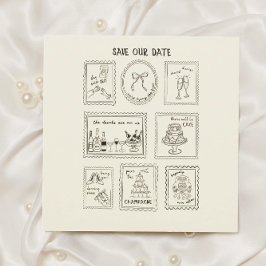 Postage Stamp Hand Drawn Save The Date Card Spara Datumet