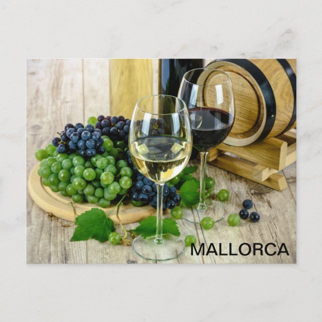 postal bodegón vino y uvas Mallorca Vykort (Framsida)