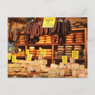 postal de venta de embutido en mercado de Mallorca Vykort