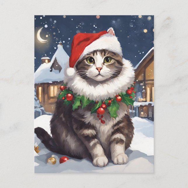 Postal Festiva Merry Christmas with a cute kitten Helg Vykort (Framsida)