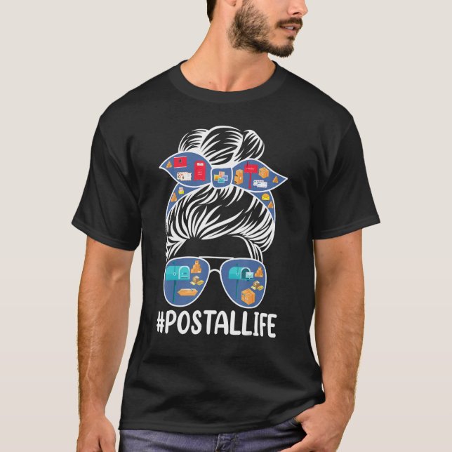 Postal Life Cute Messy Bun Postal Worker Mail Lady T Shirt (Framsida)