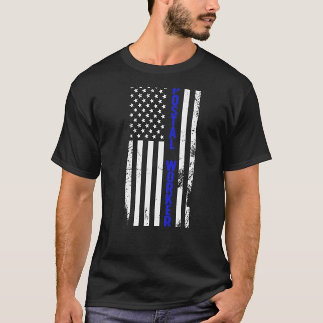 Postal Worker US Flag Postman Mail Carrier Mailman T Shirt (Framsida)