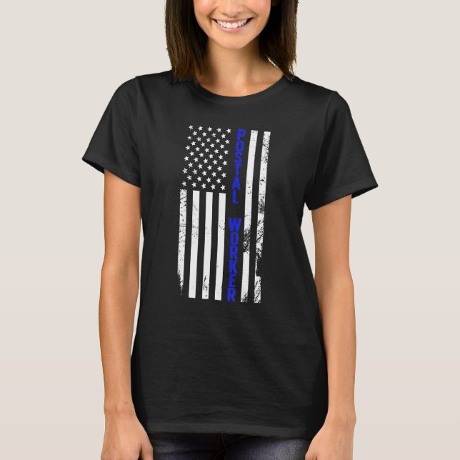 Postal Worker US Flag Postman Mail Carrier Mailman T Shirt (Framsida)