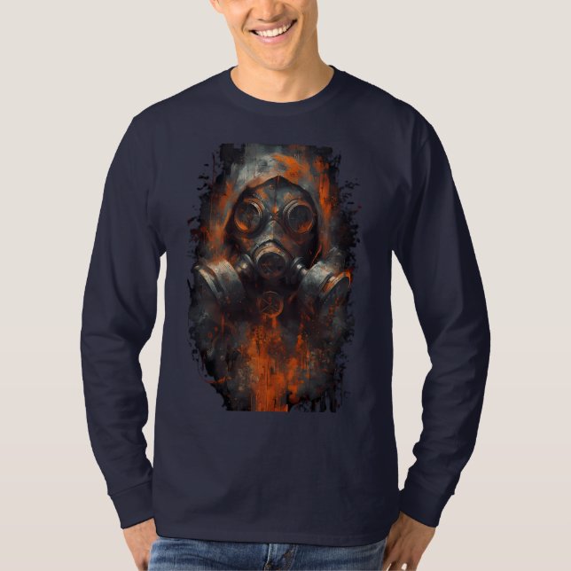 Postapokalyptisk gasmask Industriell Långärmad T Shirt (Framsida)