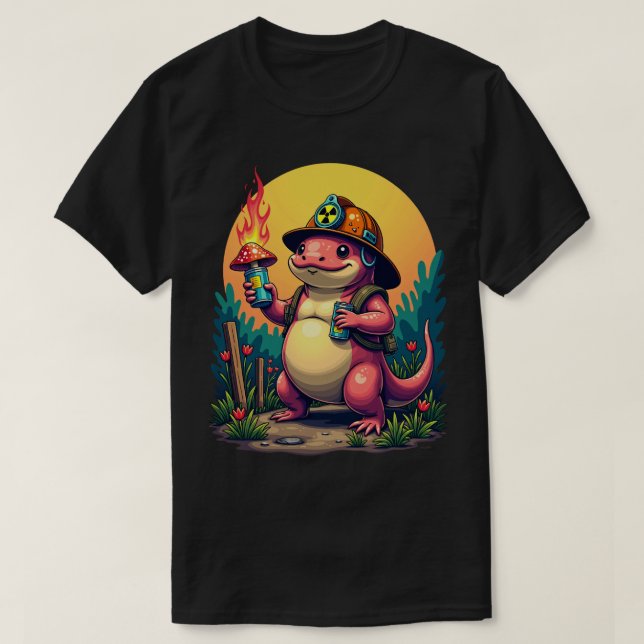 Postapokalyptisk Kitsch Axolotl Svampsamlare S T Shirt (Design framsida)