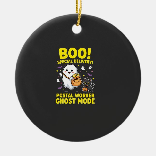 Postarbetare Ghost Mode Halloween-design_1 Julgransprydnad Keramik (Framsidan)
