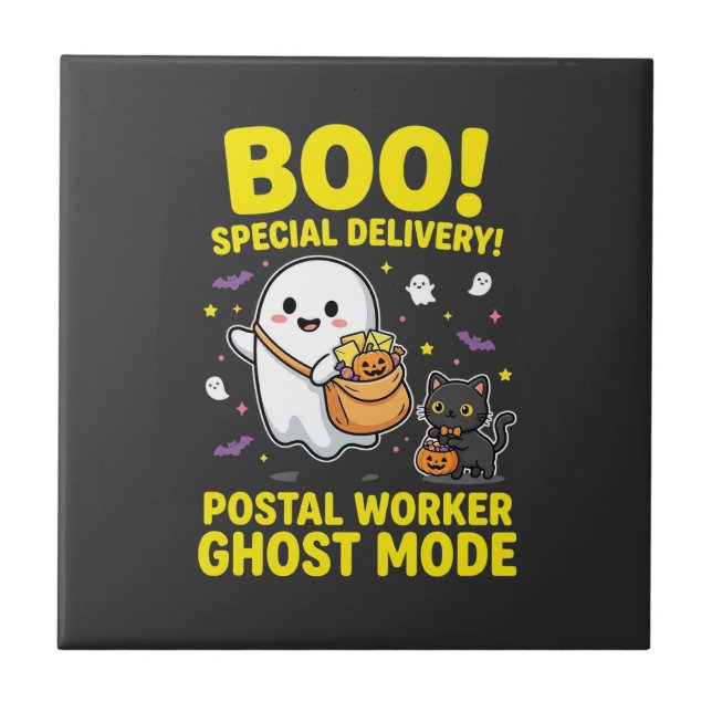 Postarbetare Ghost Mode Halloween-design_1 Kakelplatta (Framsidan)