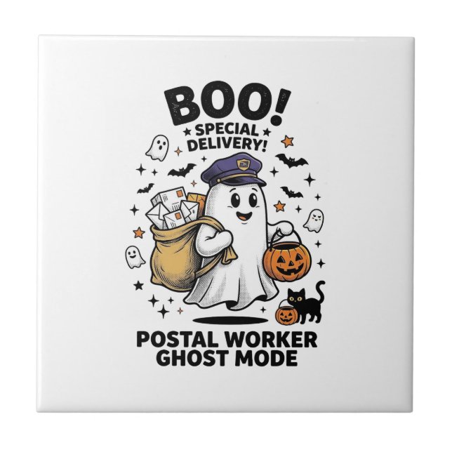 Postarbetare Ghost Mode Halloween Leverans Design Kakelplatta (Framsidan)