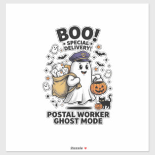 Postarbetare Ghost Mode Halloween Leverans Design Klistermärken