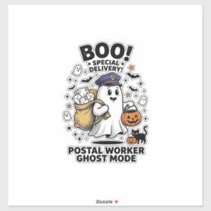 Postarbetare Ghost Mode Halloween Leverans Design Klistermärken