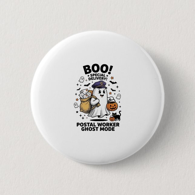 Postarbetare Ghost Mode Halloween Leverans Design Knapp (Framsida)