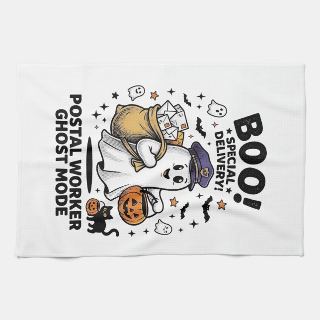 Postarbetare Ghost Mode Halloween Leverans Design Kökshandduk (Horisontell)