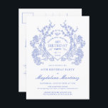 POSTCARD 40 Birthday Blue Blommigt Vapensköld Inbj Inbjudan Vykort<br><div class="desc">En vapensköld för blå blommigt i elegantens Fransk tar vintagen i mitten på den här inbjudan om att födelsedag inte ska hållas. Ornat,  formellt och mycket feminin kommer att få dam att känna sig mycket speciellt. Det finns samordning av party.</div>