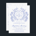 POSTCARD 60 Birthday Blue Blommigt Vapensköld Inbj Inbjudan Vykort<br><div class="desc">En vapensköld för blå blommigt i elegantens Fransk tar vintagen i mitten på den här inbjudan om att födelsedag inte ska hållas. Ornat,  formellt och mycket feminin kommer att få dam att känna sig mycket speciellt. Det finns samordning av party.</div>