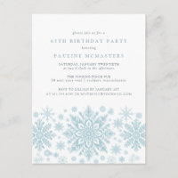 POSTCARD 65e Birthday Blue Snowflake-inbjudan