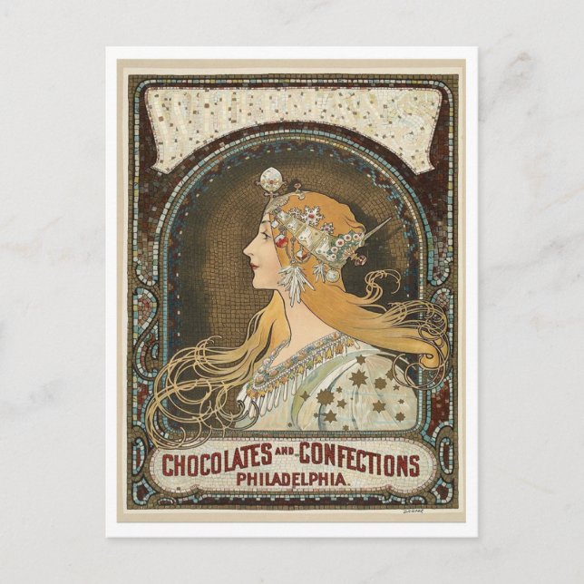 Postcard - Art Nouveau Chocolates + Confections Helg Vykort (Framsida)