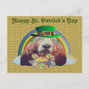 Postcard Basset Hound Lycklig St. Patrick's Day Vykort
