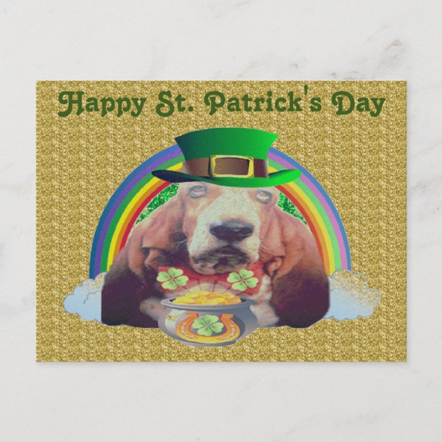 Postcard Basset Hound Lycklig St. Patrick's Day Vykort (Framsida)