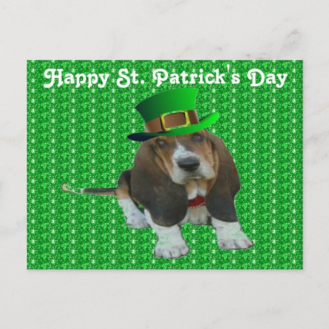 Postcard Basset Hound Lycklig StPatrick's Day Vykort (Framsida)