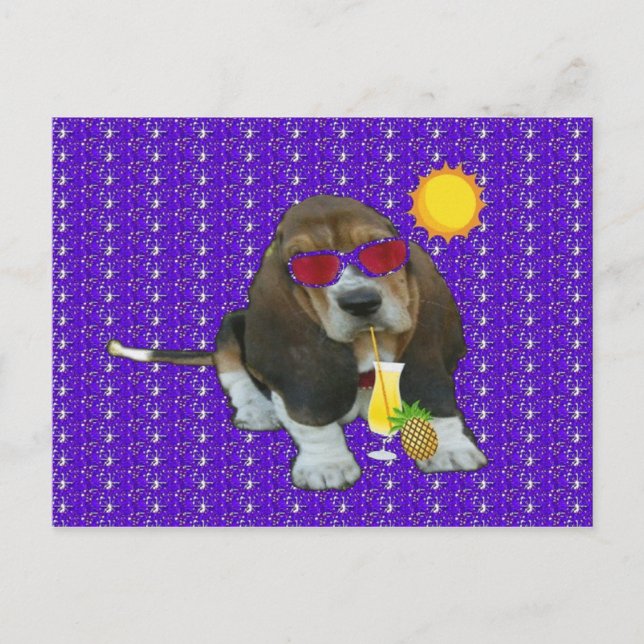 Postcard Basset Hound Sheldon, sommartid Vykort (Framsida)