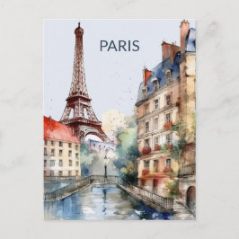 POSTCARD Beautiful Watercolor of Paris Travel Vykort