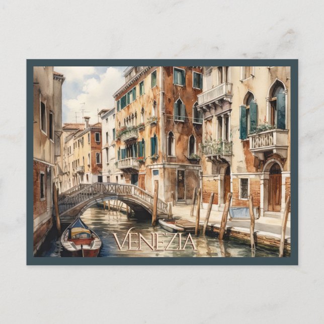 POSTCARD Beautiful Watercolor of Venice Travel Vykort (Framsida)