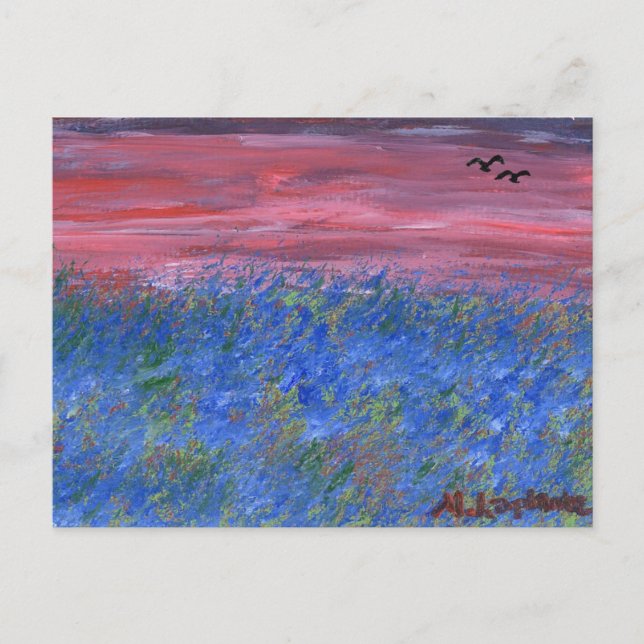 Postcard, Blue Field at Sunset by M. Laplante Vykort (Framsida)