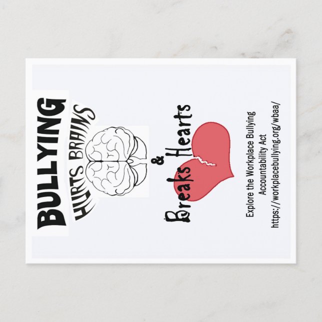 Postcard-Bullying Hurts Brains & Breaks Hearts Vykort (Framsida)