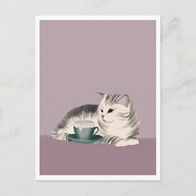 Postcard - Cat with Coffee Vykort (Framsida)