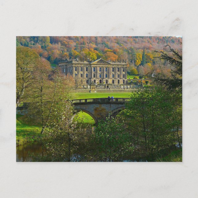 Postcard Chatsworth House and Bridge, England Vykort (Framsida)