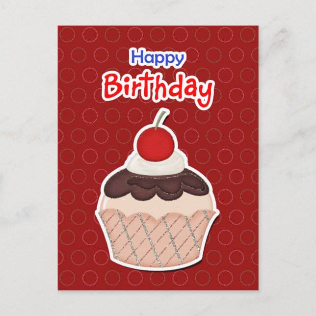 Postcard - Cupcake - Happy Birthday Inbjudan Vykort (Framsida)