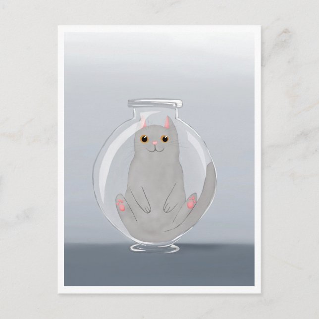 Postcard - Cute Cat in Glass Vykort (Framsida)