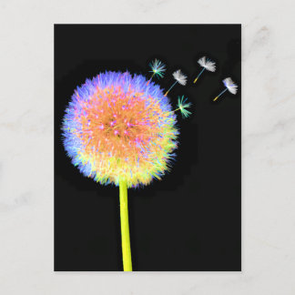 Postcard Dandelion Seeds Neon Vykort