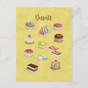POSTCARD DESSERAR illustrationer av vattenfärgsliv Helg Vykort