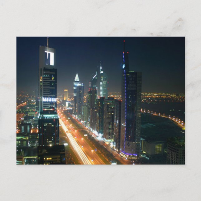Postcard Dubai Night Skyline, Saudiarabien Vykort (Framsida)