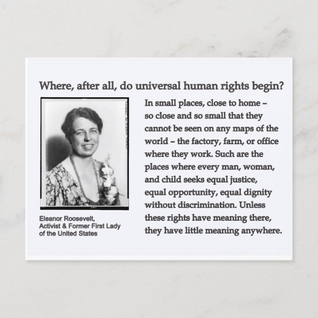 Postcard-Eleanor Roosevelt Human Rights Vykort (Framsida)