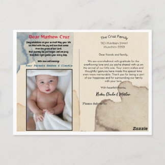 PostCard-födelsedatum&välsignelse av baby. Vykort