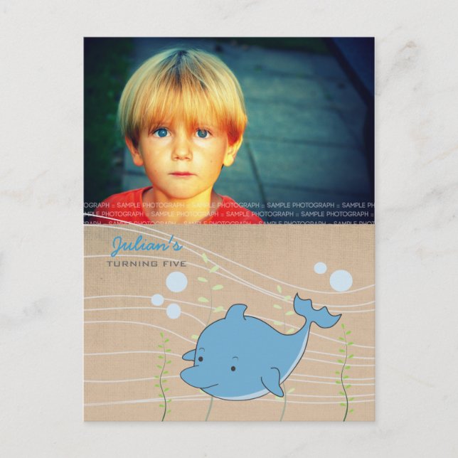 PostCard för Dolphin Födelsedagsfest Inbjudan Vykort (Framsida)