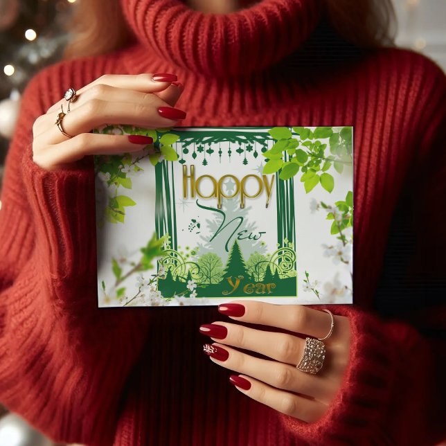 POSTCARD gott nytt år Blommigt grönt Vykort (Skapare uppladdad)